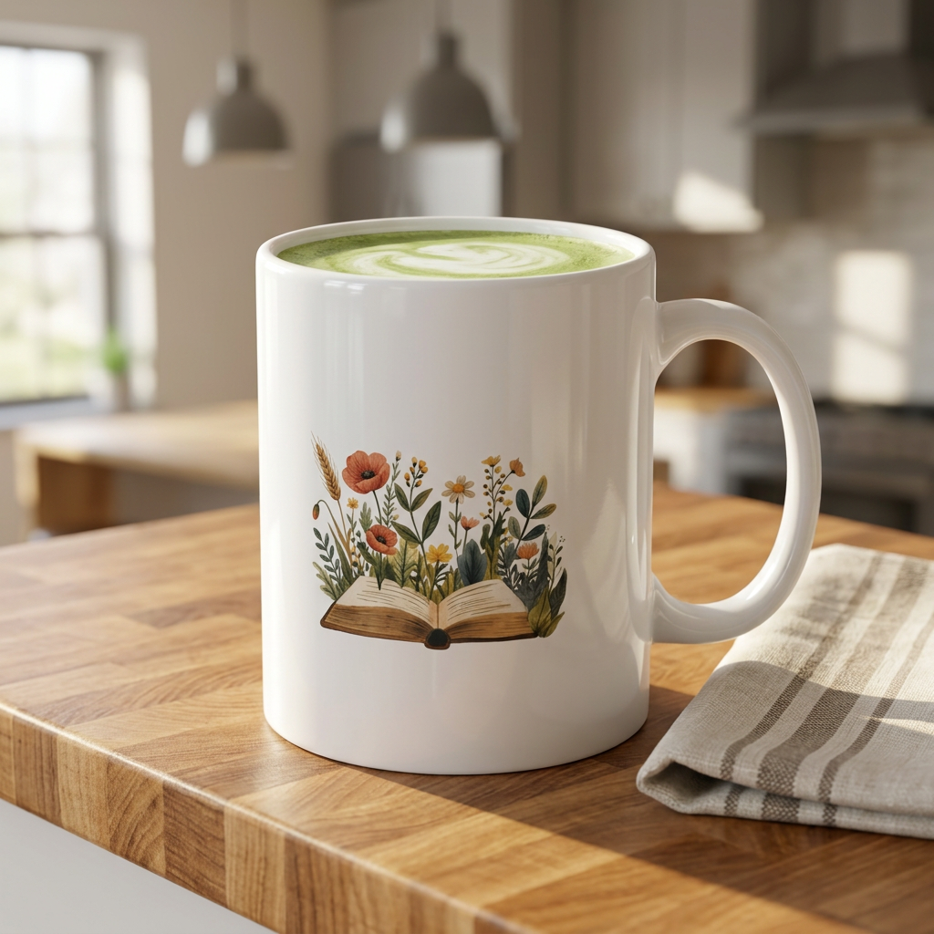 Keramisk kopp med bok blomster