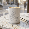 Keramisk kaffekopp med line art