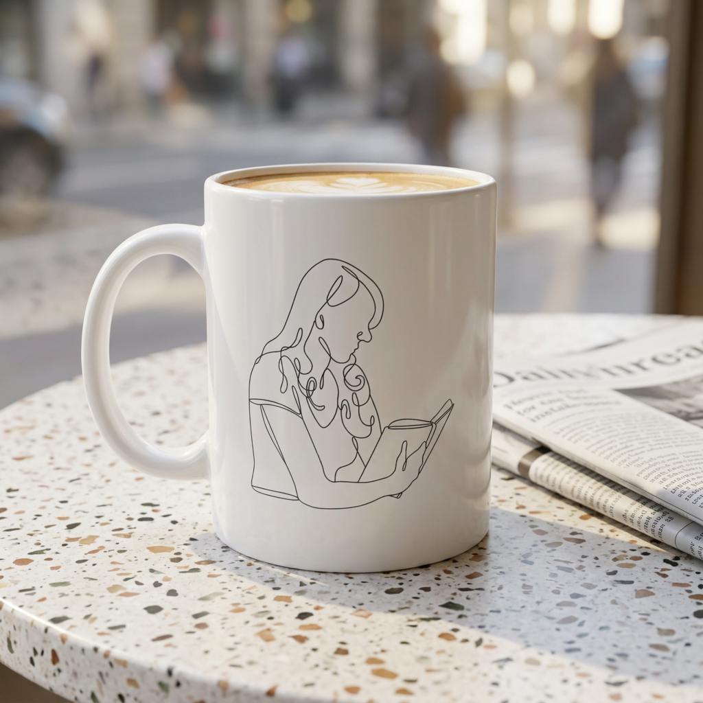 Keramisk kaffekopp med line art