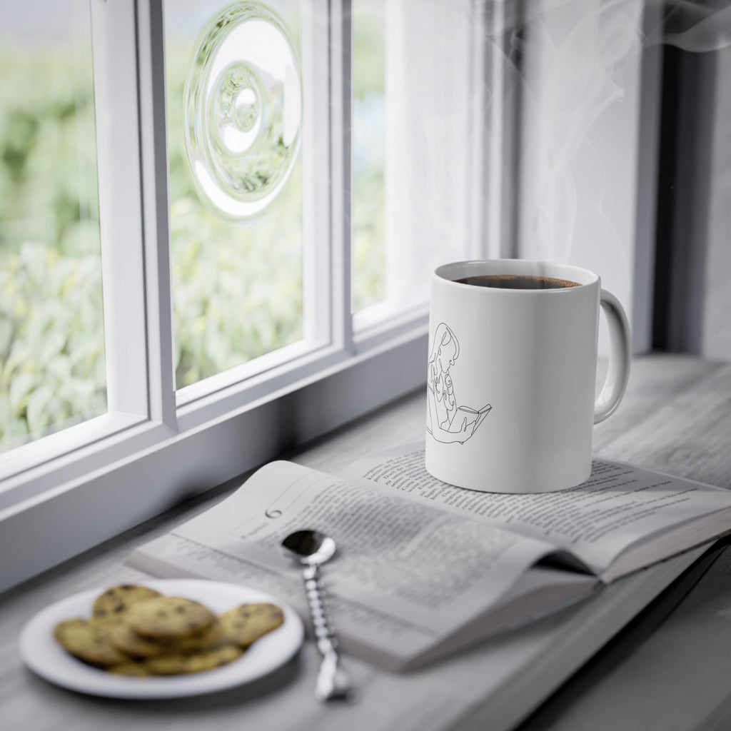 Keramisk kaffekopp med line art