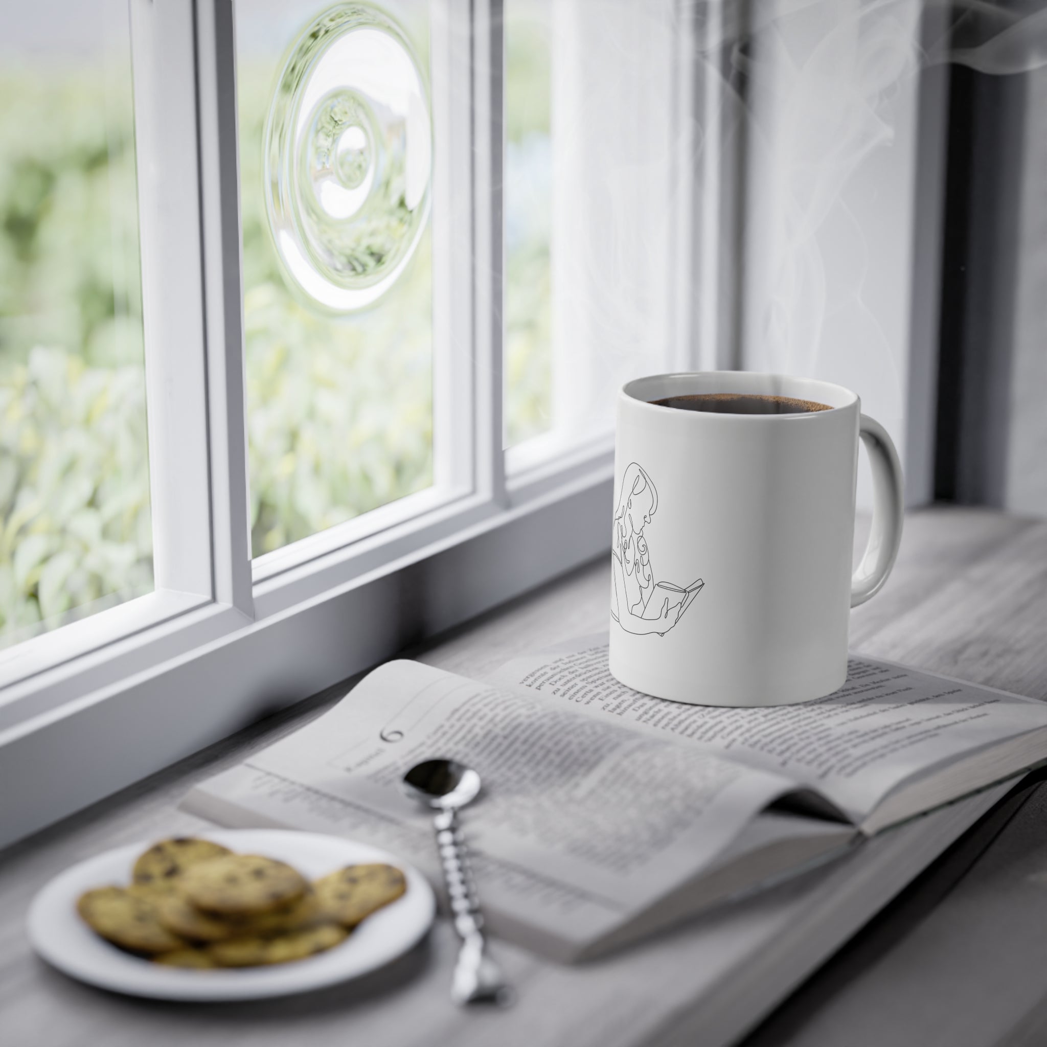 Keramisk kaffekopp med line art